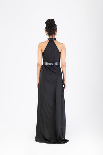 Metallic Halter Fluid Dress