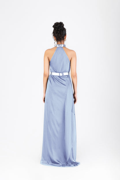 Metallic Halter Fluid Dress