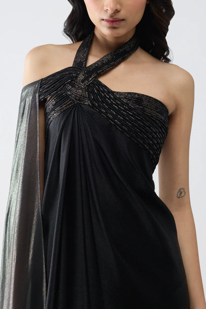 Banarsi Halter Dress With Sleeve Drape