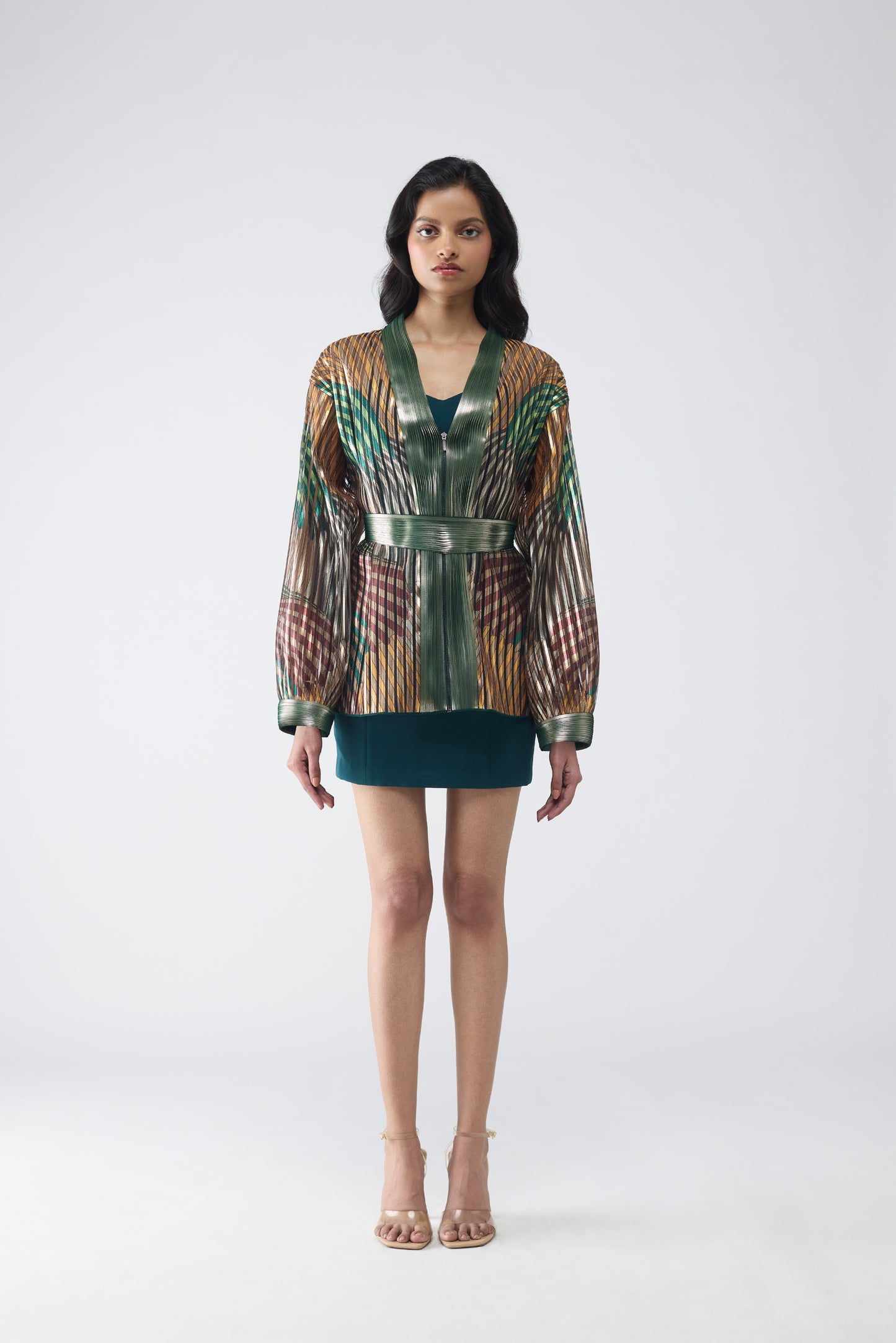 Metallic Fin Print Cape With Short Dress