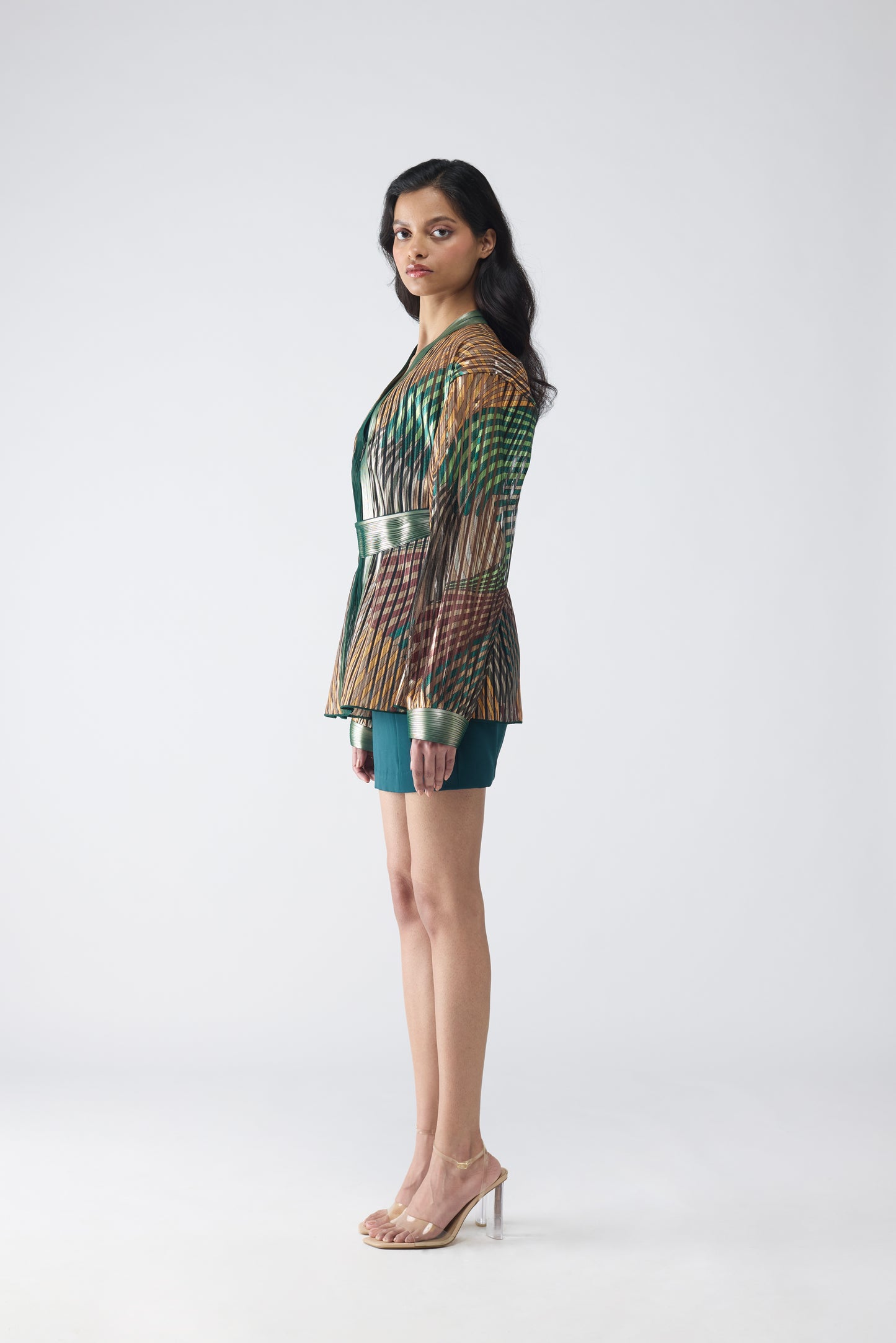 Metallic Fin Print Cape With Short Dress