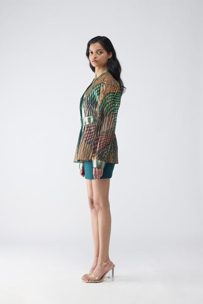 Metallic Fin Print Cape With Short Dress