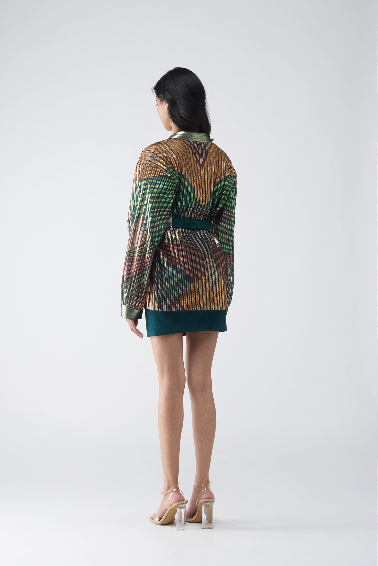 Metallic Fin Print Cape With Short Dress