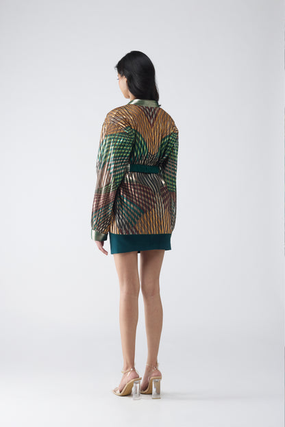 Metallic Fin Print Cape With Short Dress