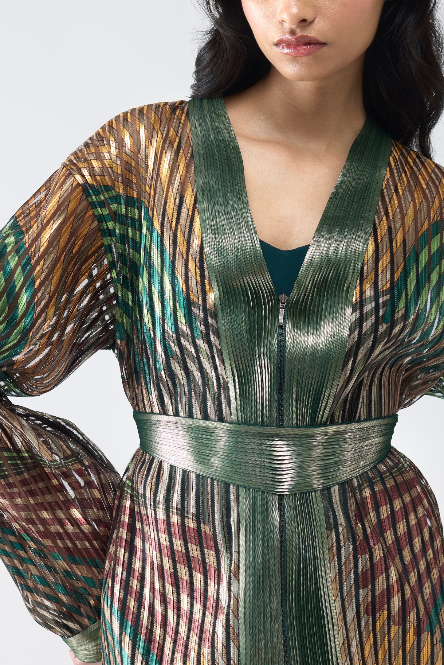 Metallic Fin Print Cape With Short Dress