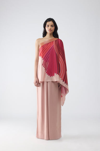 One Shoulder Fin Print Cape Set