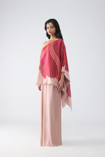 One Shoulder Fin Print Cape Set