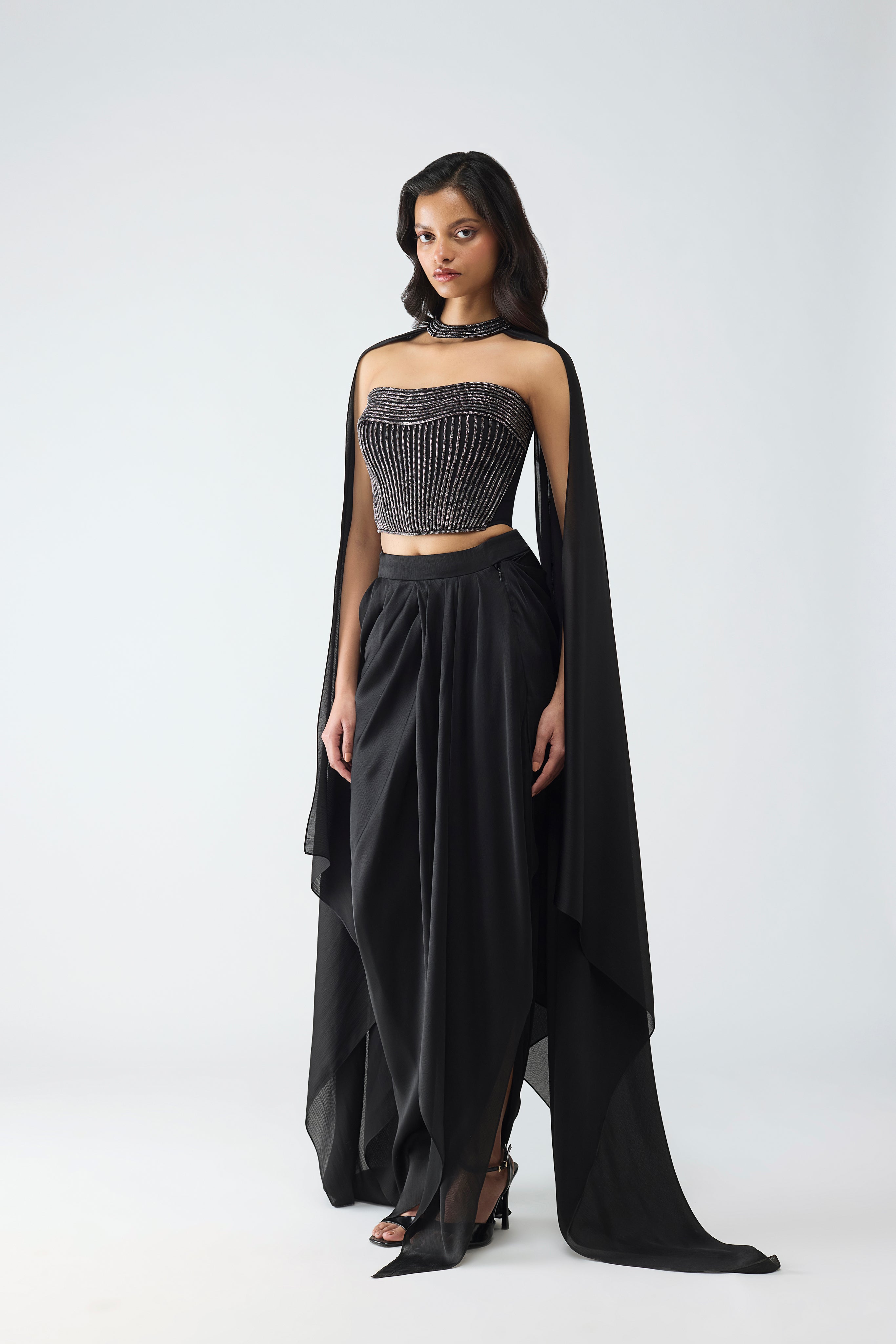 Crystalvein Bustier And Draped Skirt With Cape