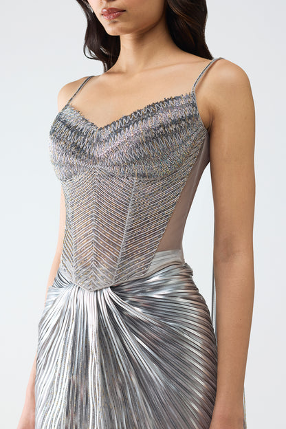 Metallic Scale Corset And Sunray Skirt
