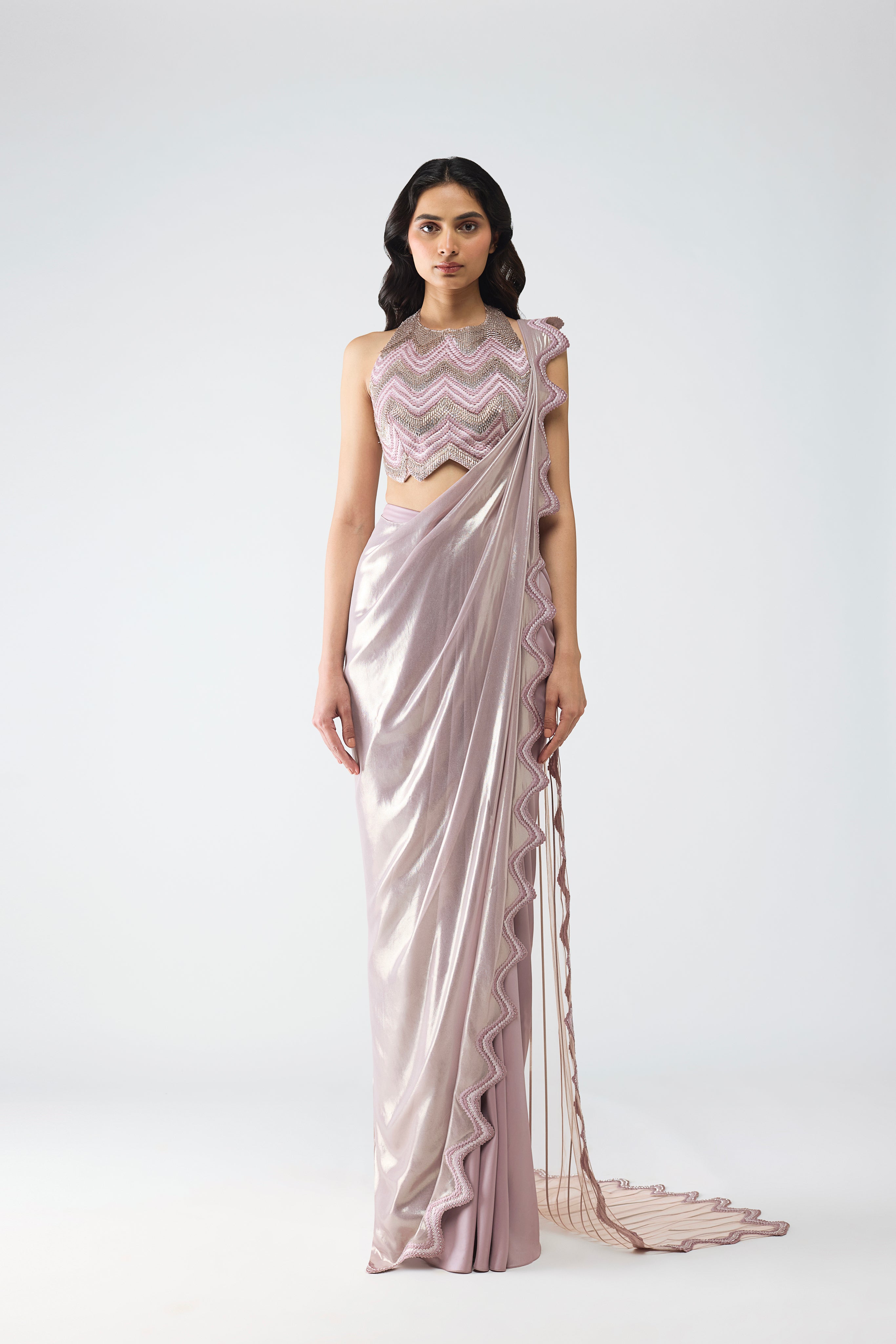 Metallic Scale Halter And Draped Saree