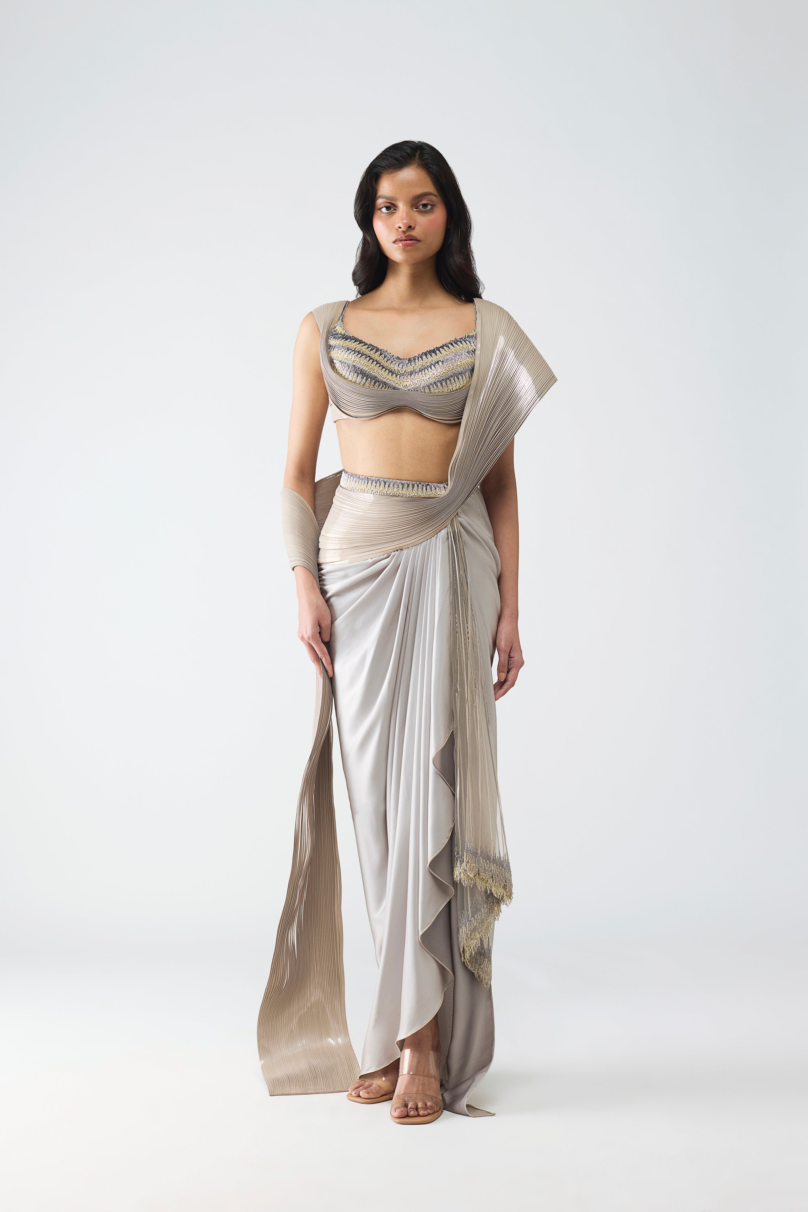 Metallic Scale Top With Draped Skirt