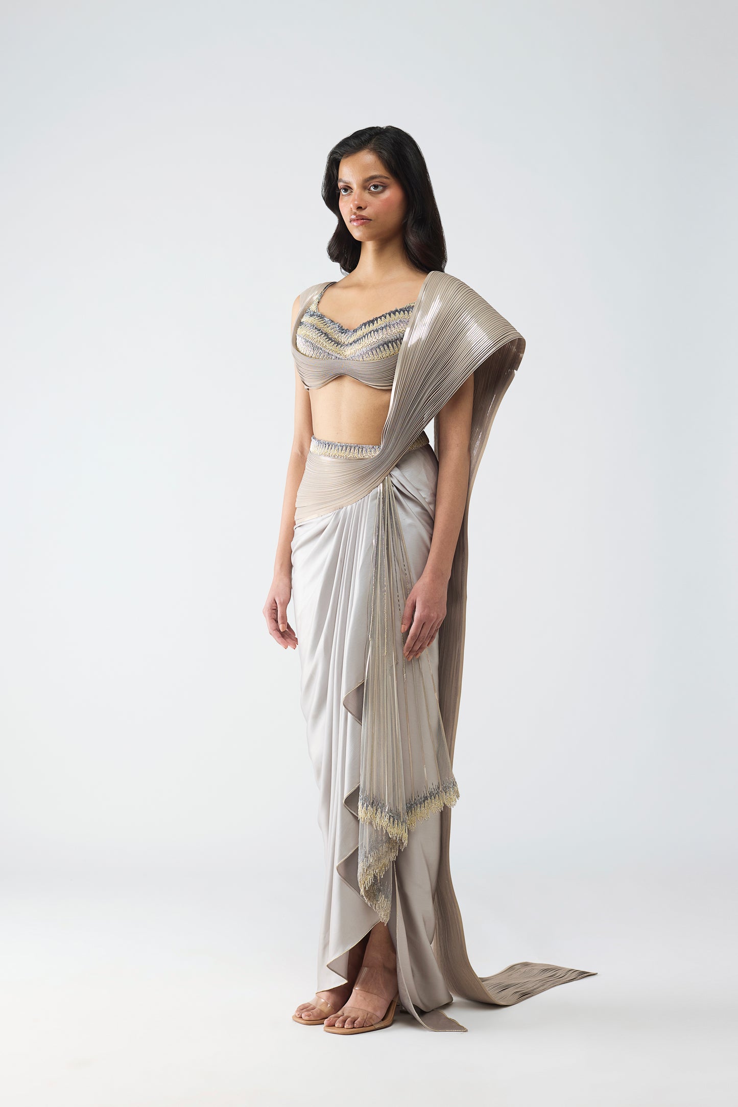Metallic Scale Top With Draped Skirt