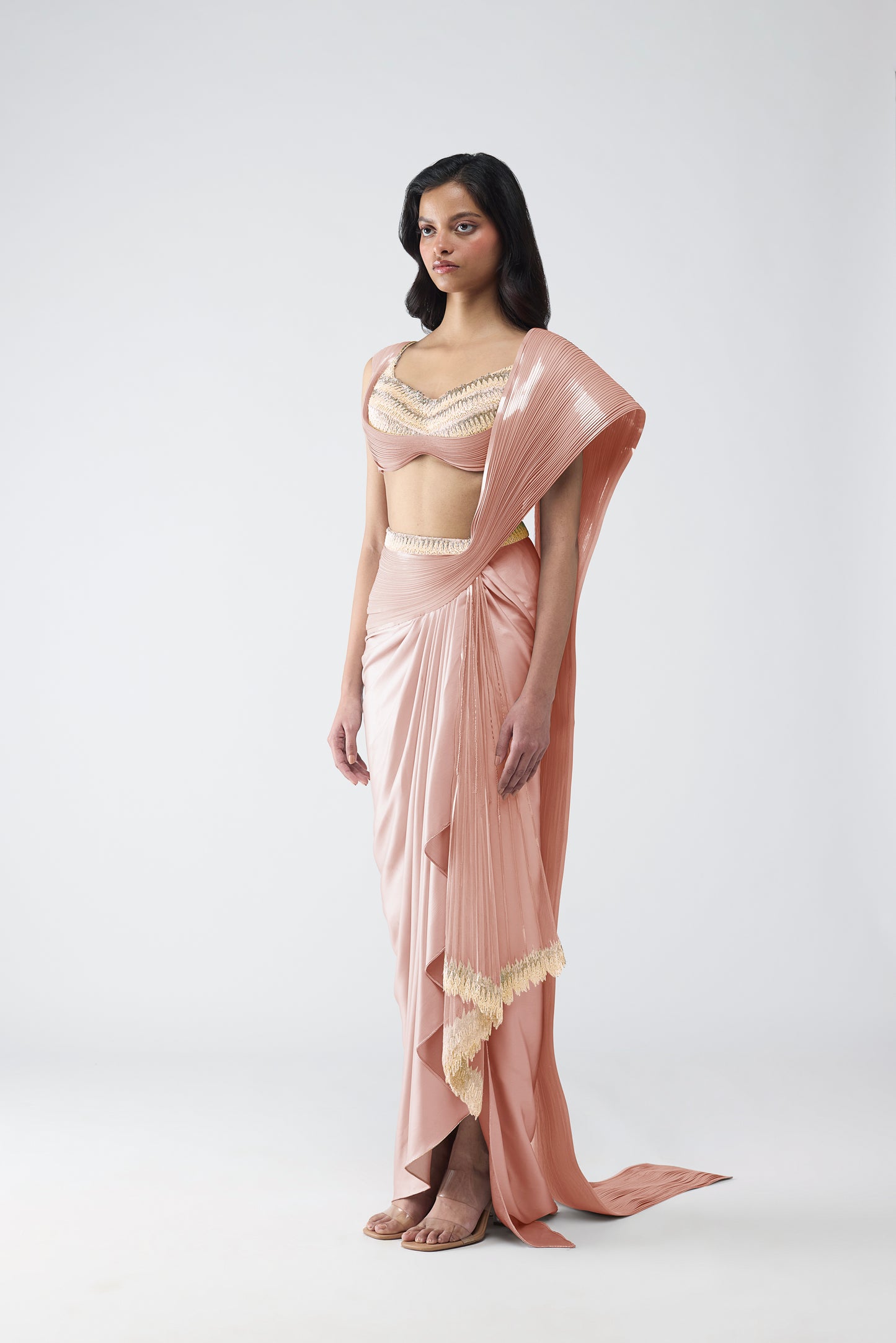 Metallic Scale Top With Draped Skirt