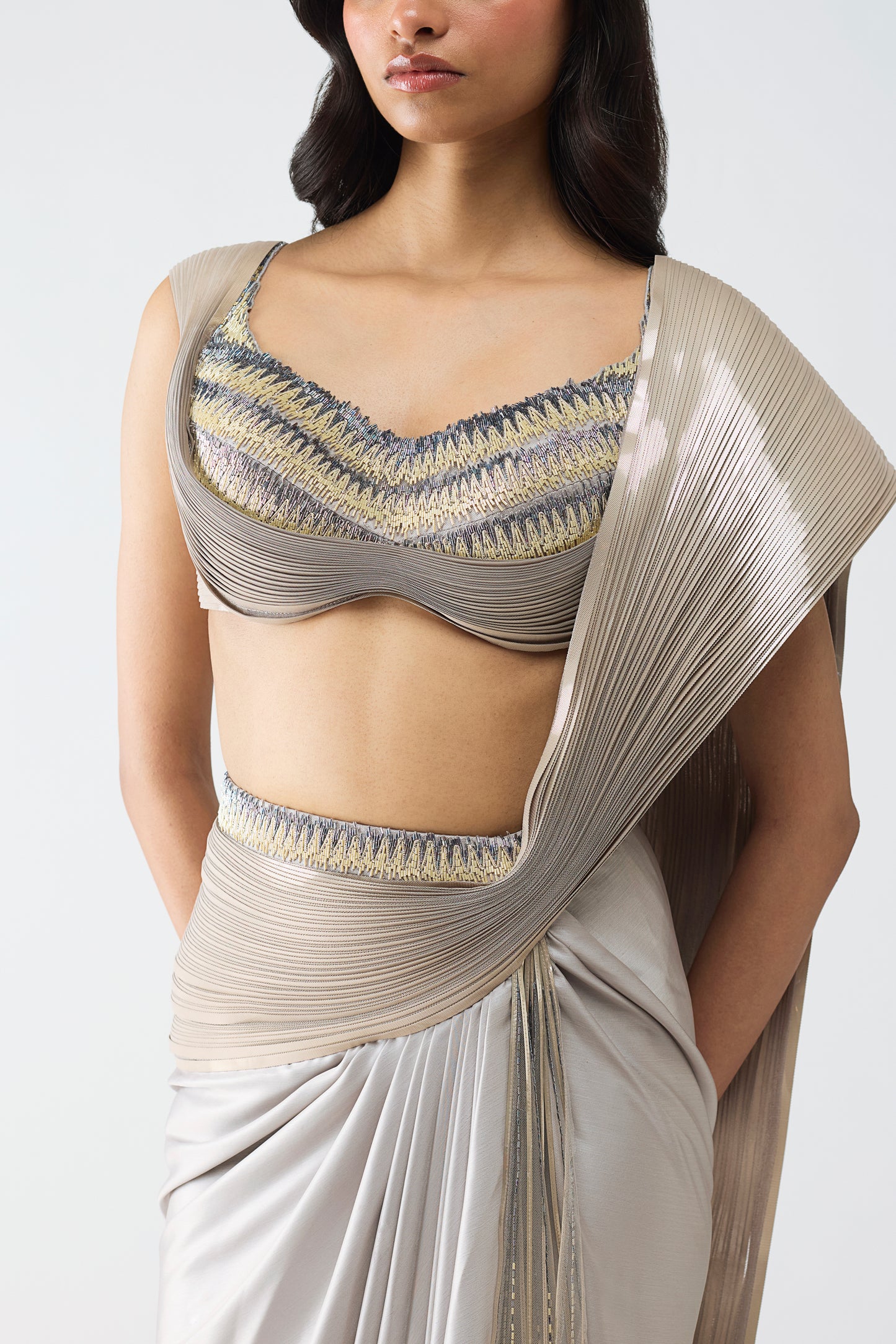 Metallic Scale Top With Draped Skirt