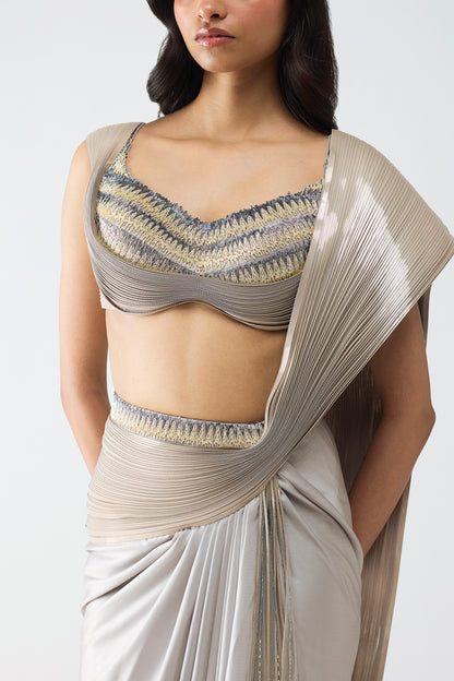Metallic Scale Top With Draped Skirt