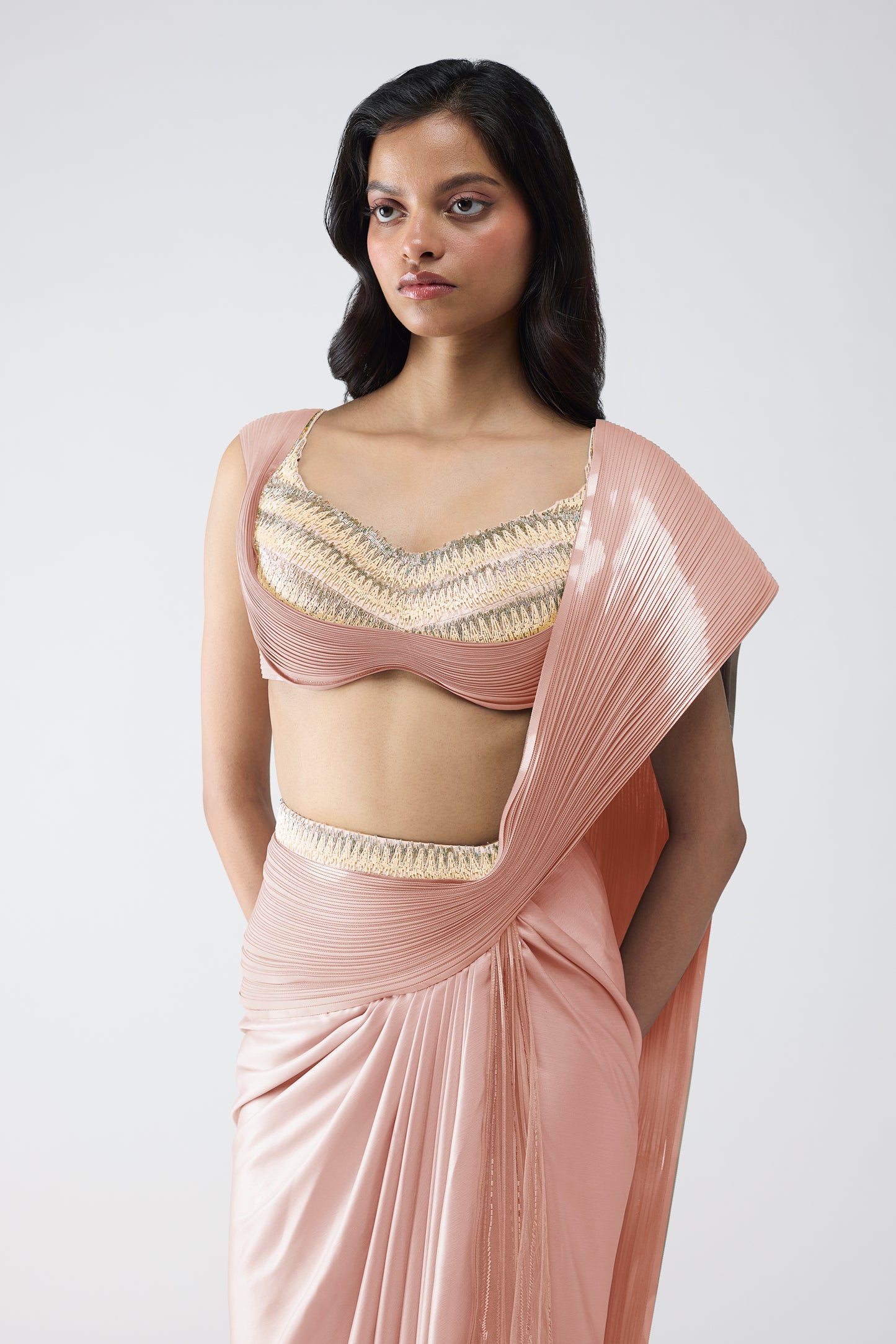 Metallic Scale Top With Draped Skirt