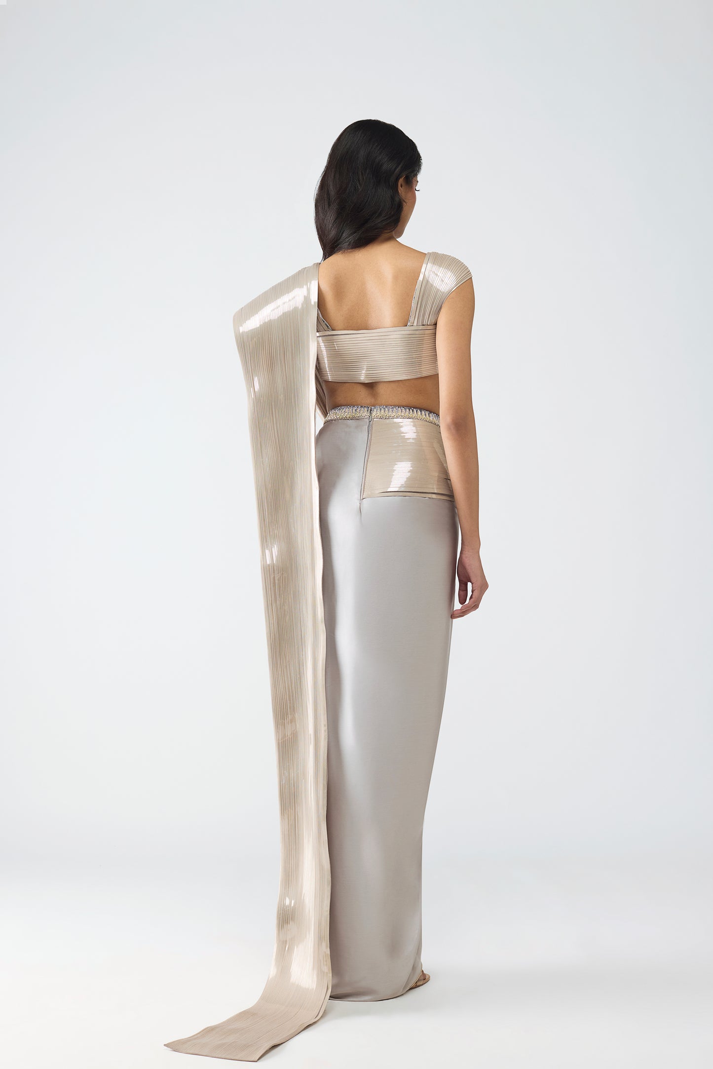 Metallic Scale Top With Draped Skirt