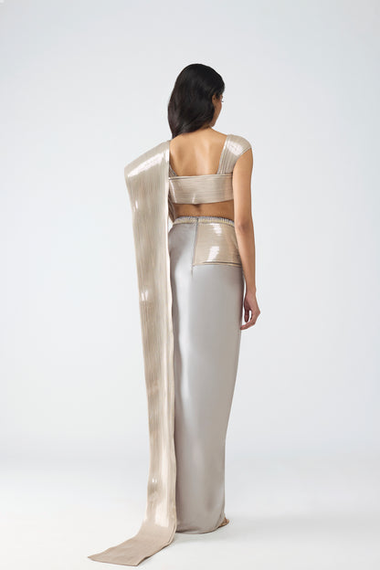 Metallic Scale Top With Draped Skirt