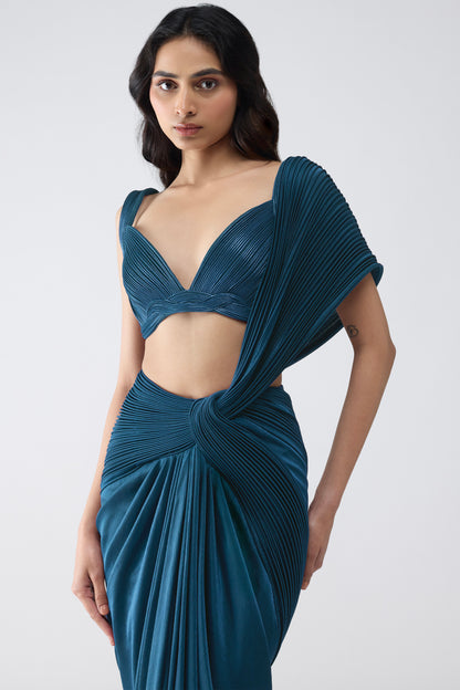 Corded Bralet With Draped  Saree