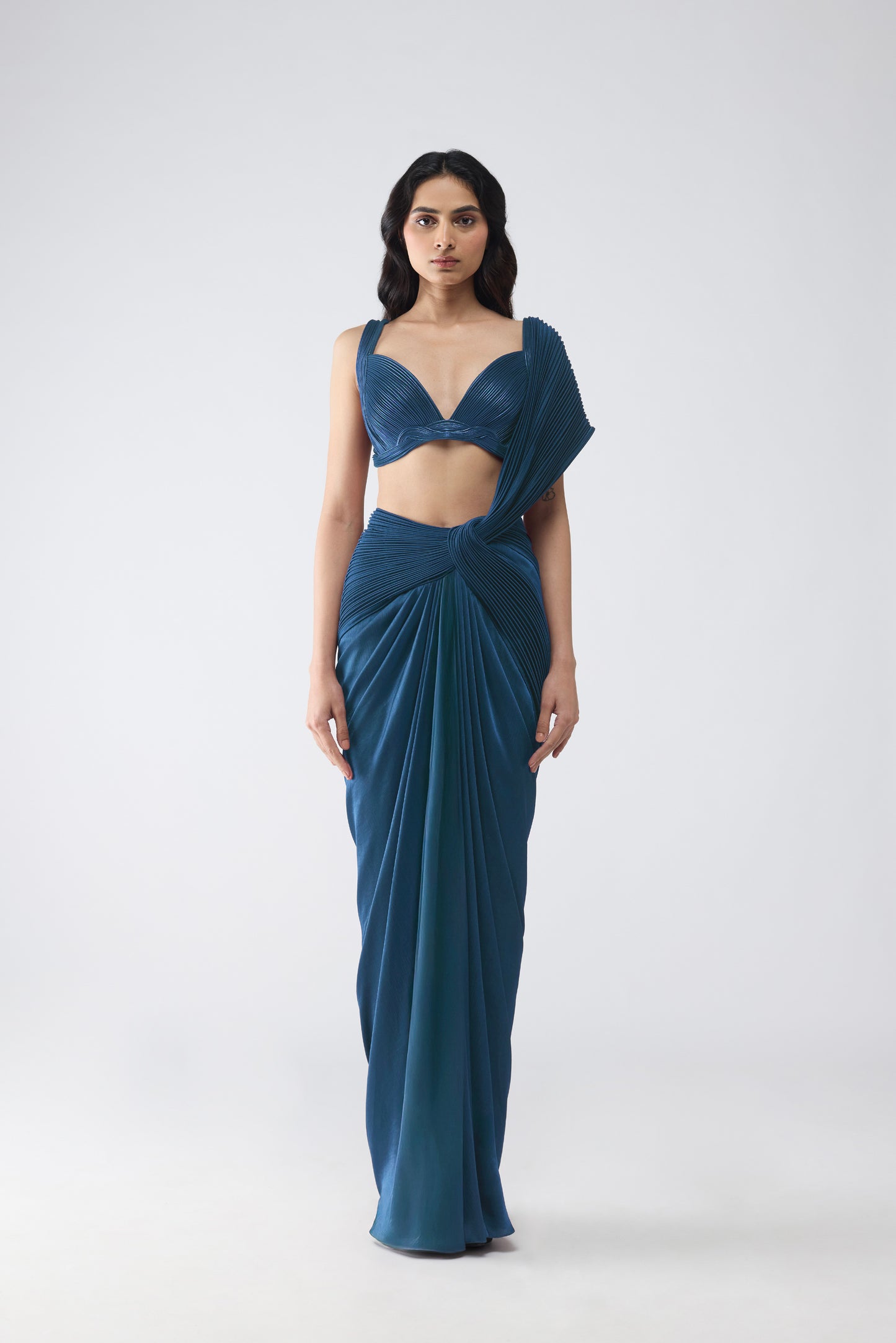 Corded Bralet With Draped  Saree