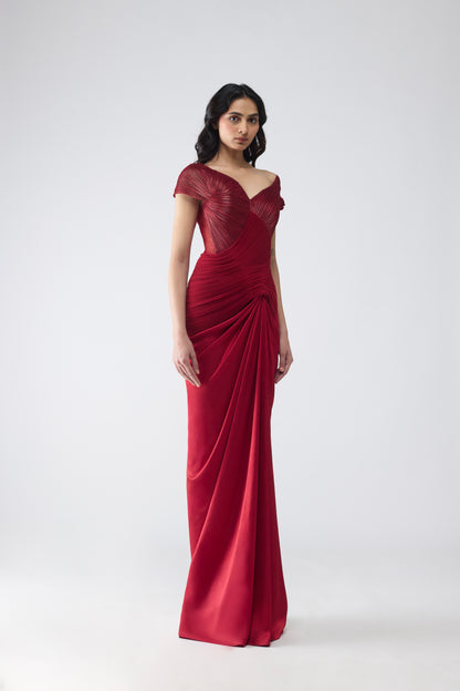 MICROPLEATED MOULDED  DRAPED GOWN