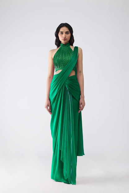 Vintage Banarsi Halter And Draped Saree