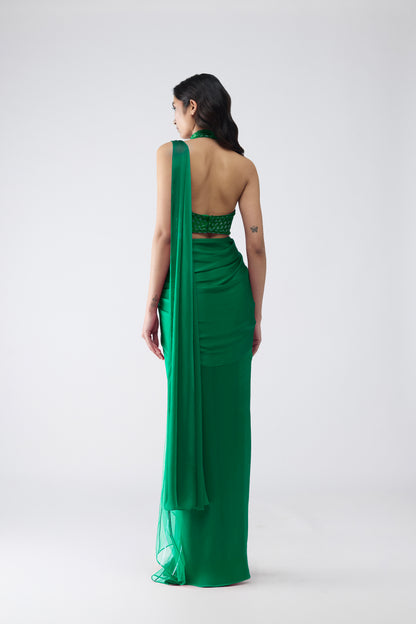 Vintage Banarsi Halter And Draped Saree