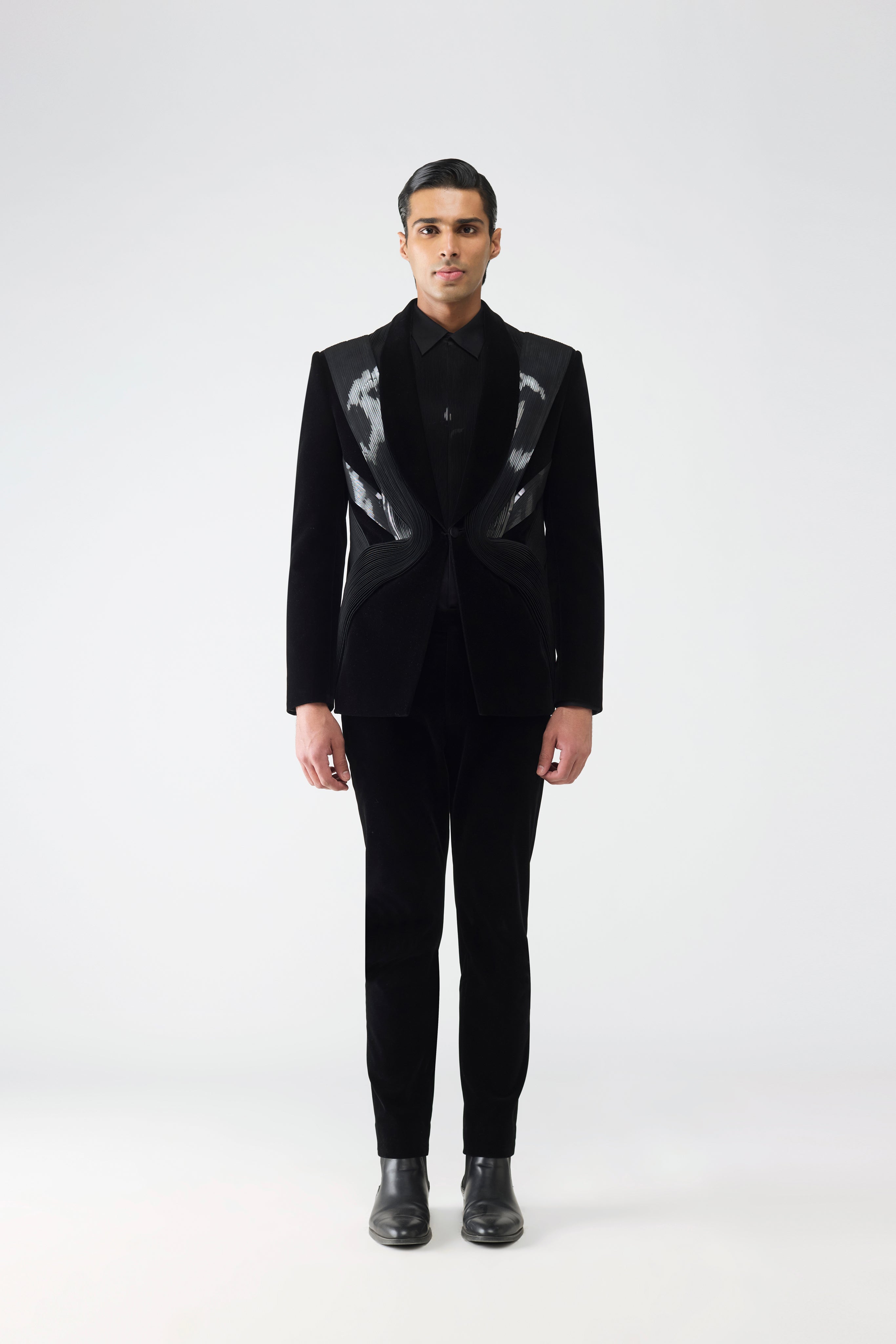 Metallic Micro Pleated Tuxedo Set