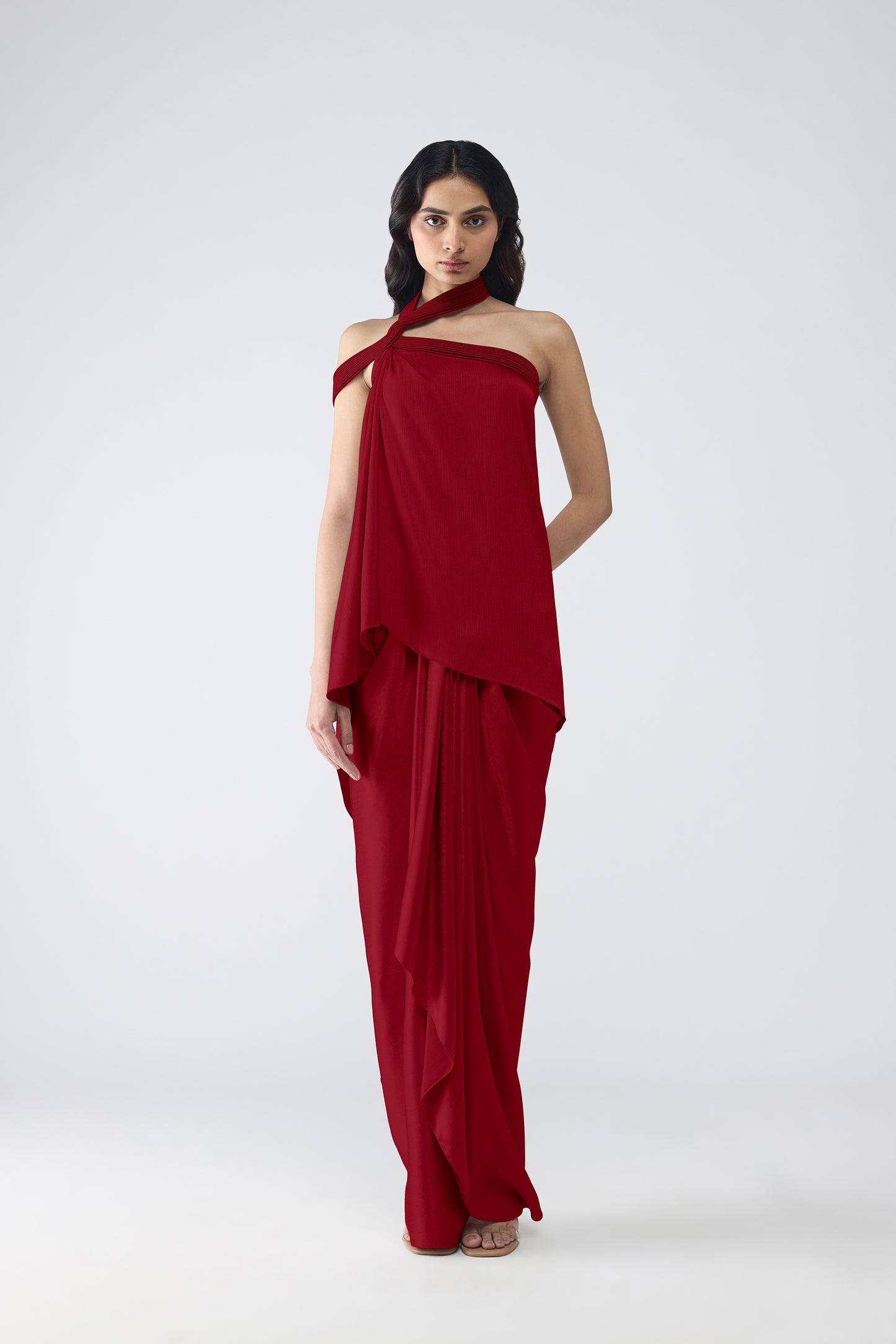 Micro Pleated Halter Top & Draped Skirt