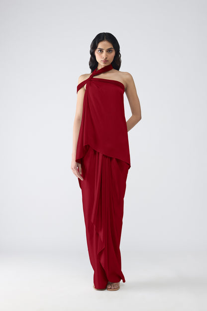 Micro Pleated Halter Top & Draped Skirt