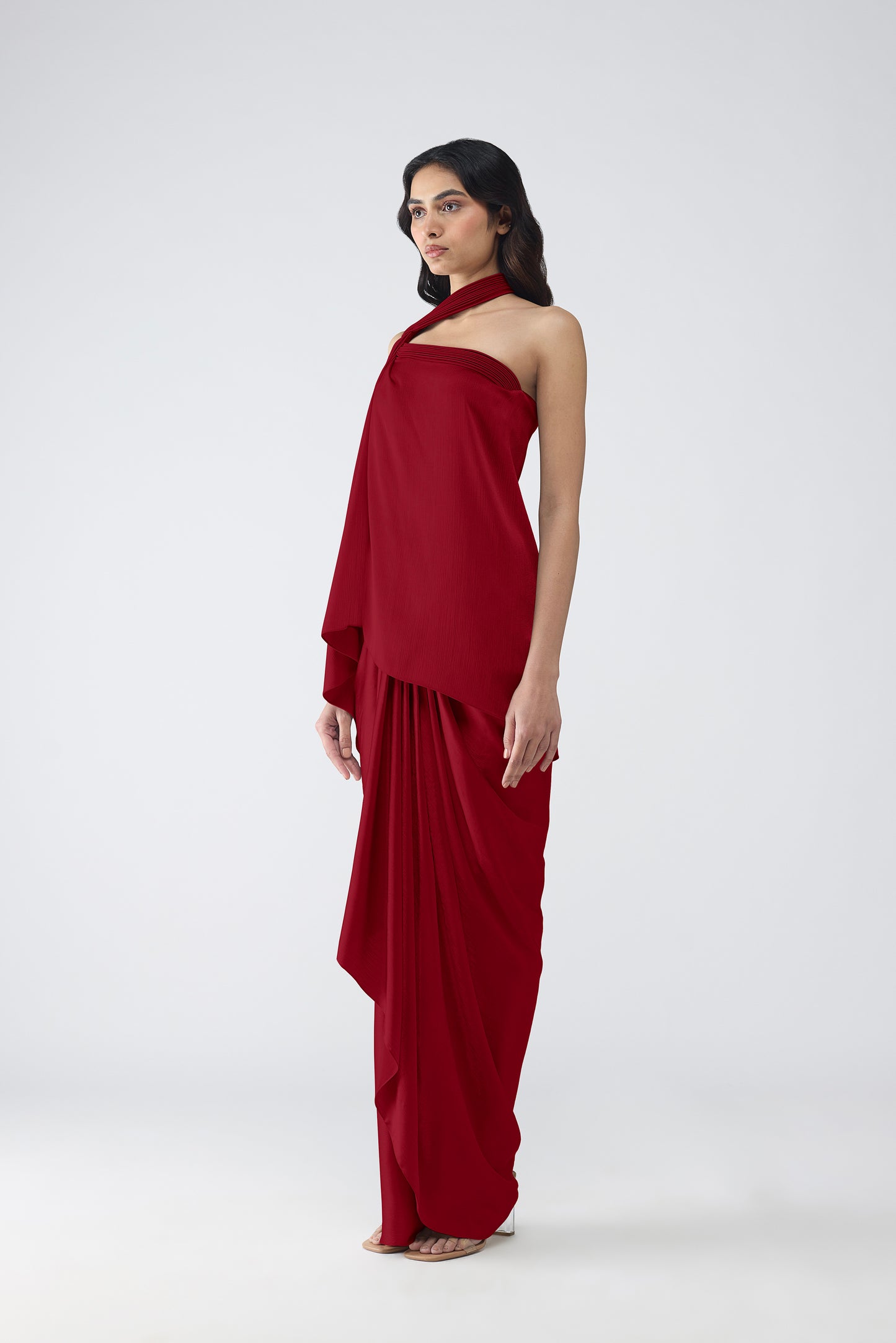 Micro Pleated Halter Top & Draped Skirt