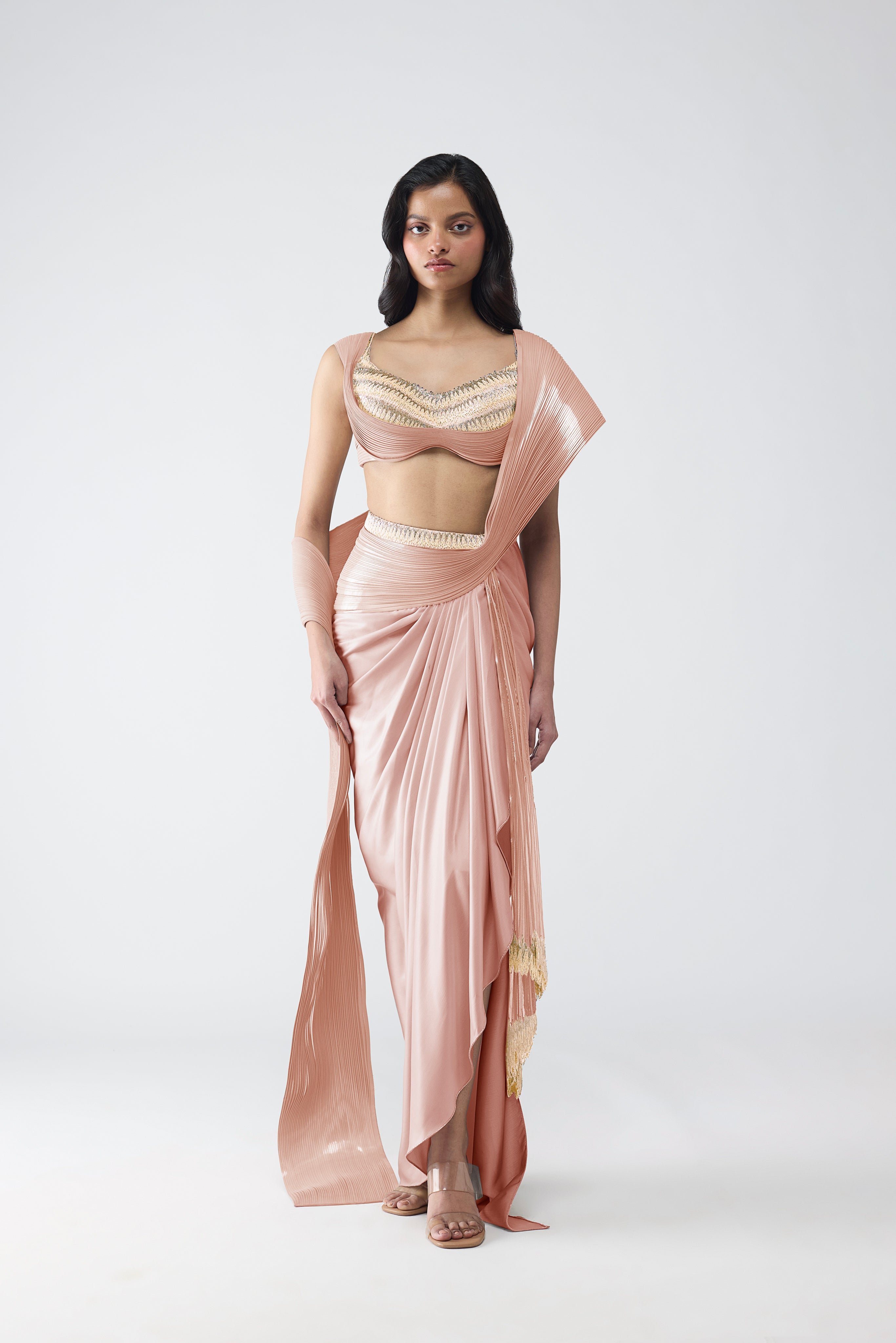 Metallic Scale Top With Draped Skirt