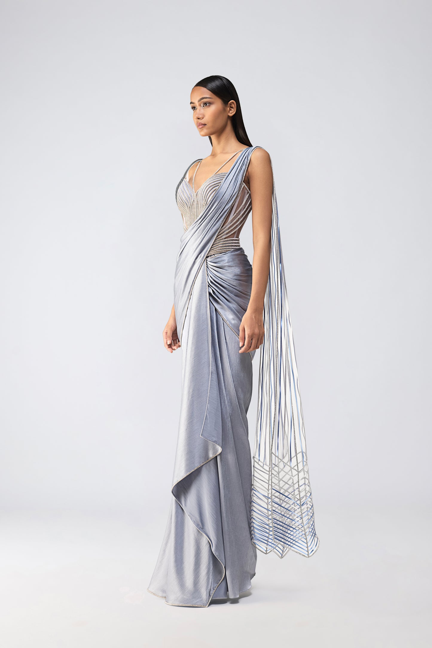 Metallic Crystalvein Corset And Draped Saree