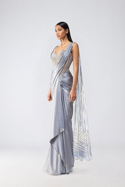 Metallic Crystalvein Corset And Draped Saree