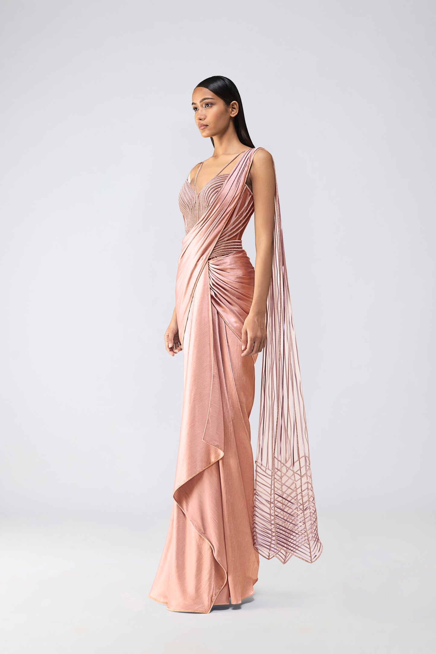 Metallic Crystalvein Corset And Draped Saree