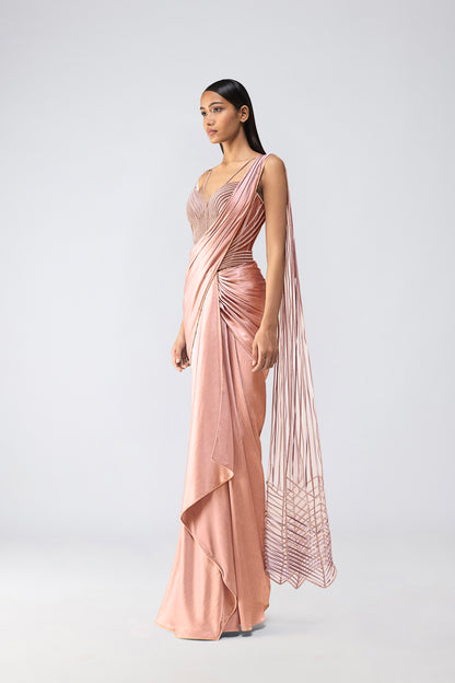 Metallic Crystalvein Corset And Draped Saree