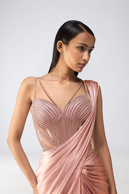 Metallic Crystalvein Corset And Draped Saree