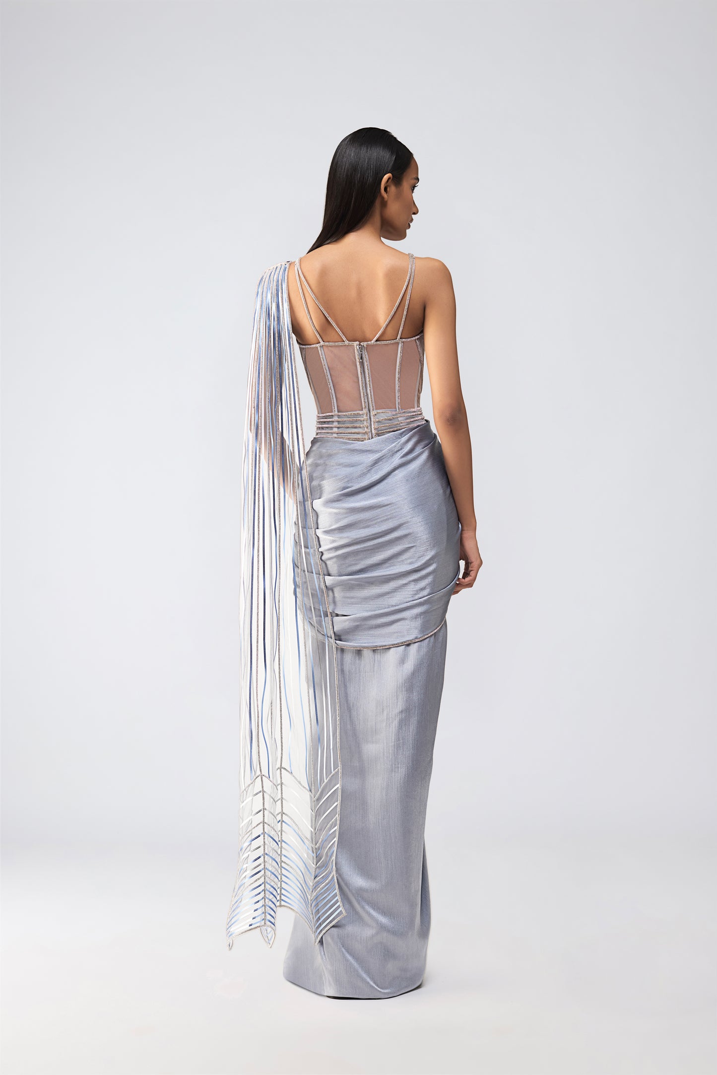 Metallic Crystalvein Corset And Draped Saree
