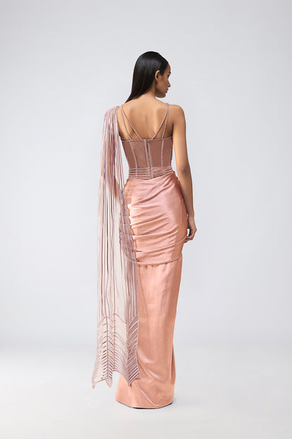 Metallic Crystalvein Corset And Draped Saree