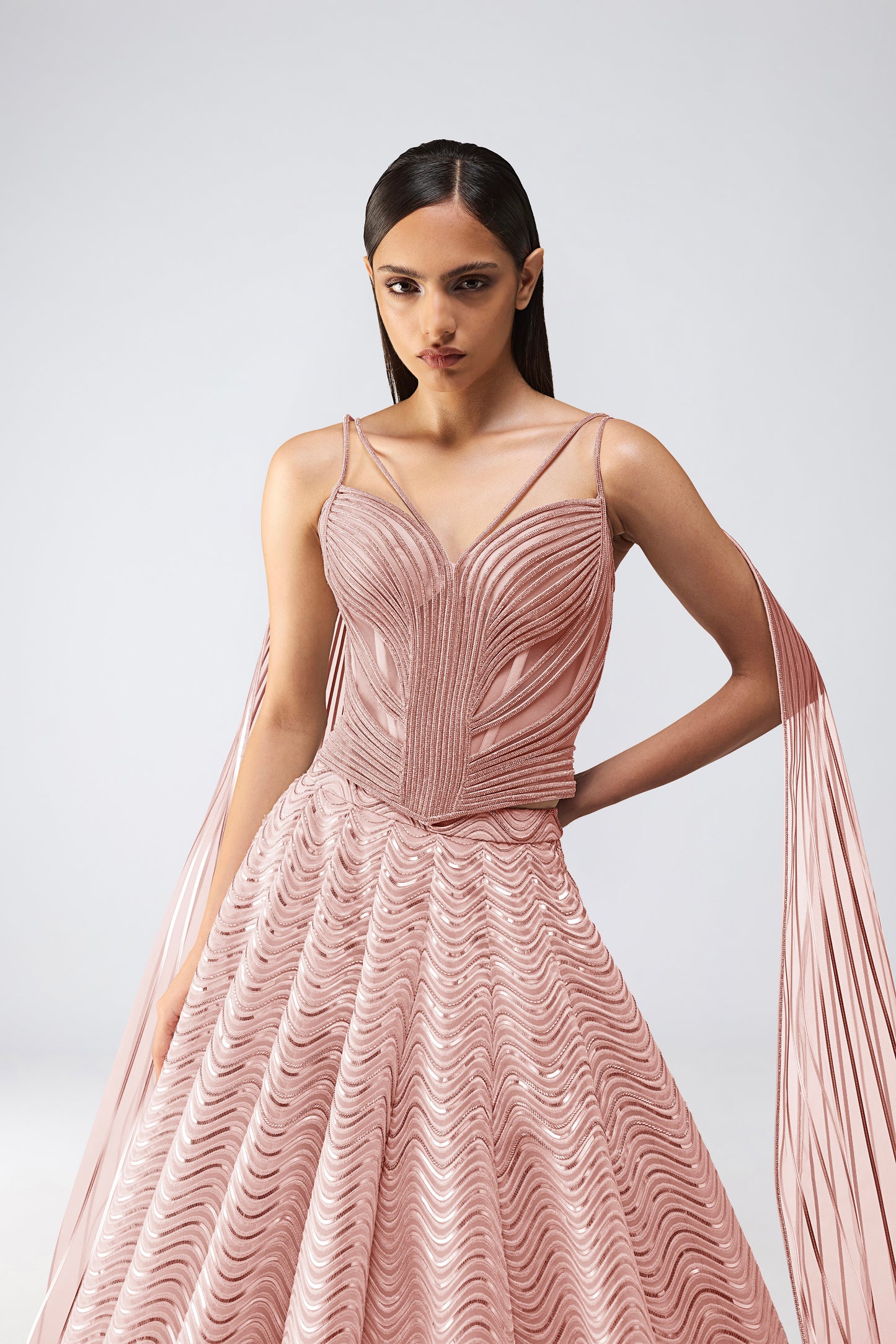 Crystalvein Corset With Drape And Skirt
