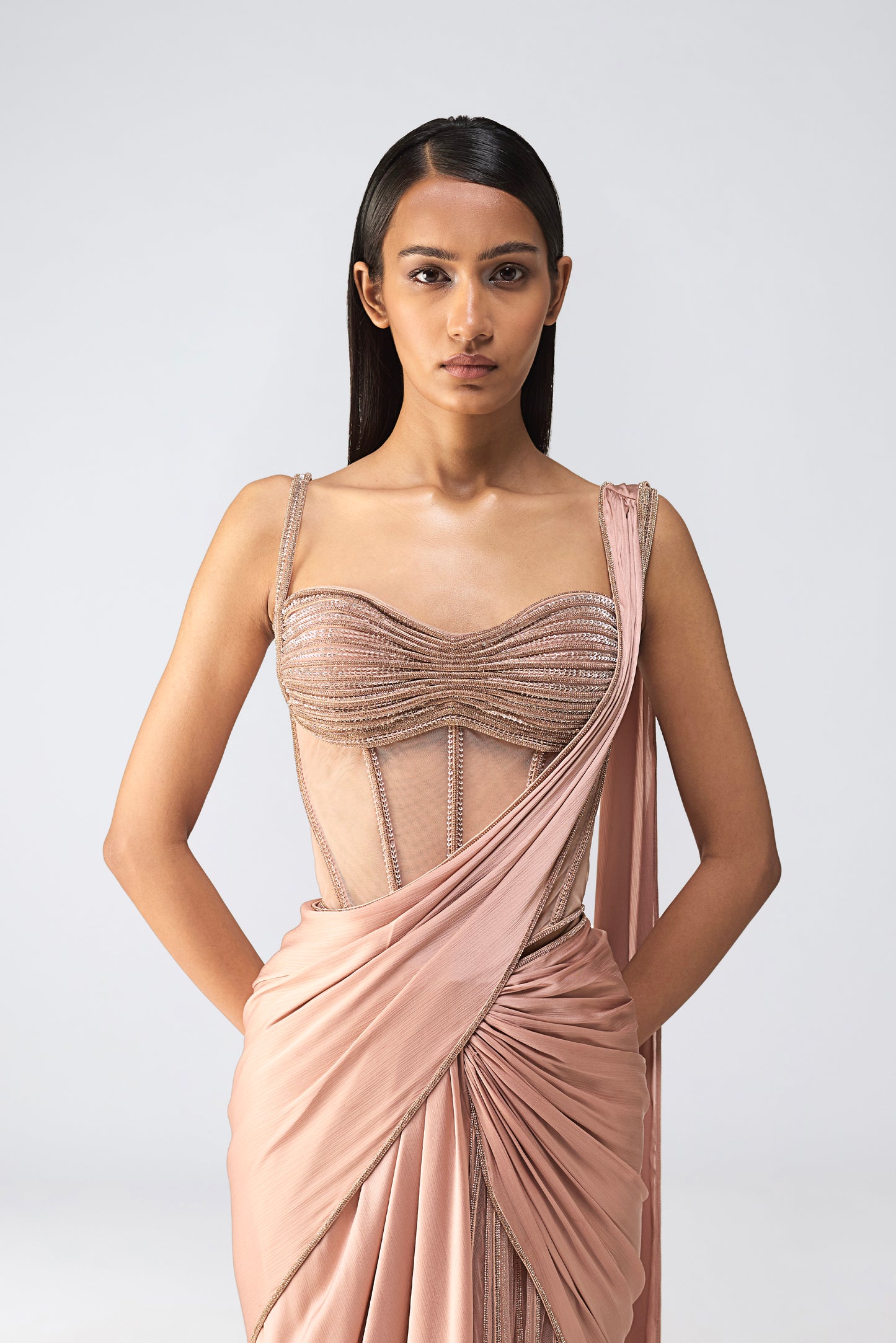 Moulded Crystalvein Corset And Draped Saree