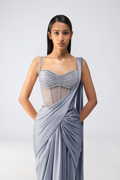 Moulded Crystalvein Corset And Draped Saree