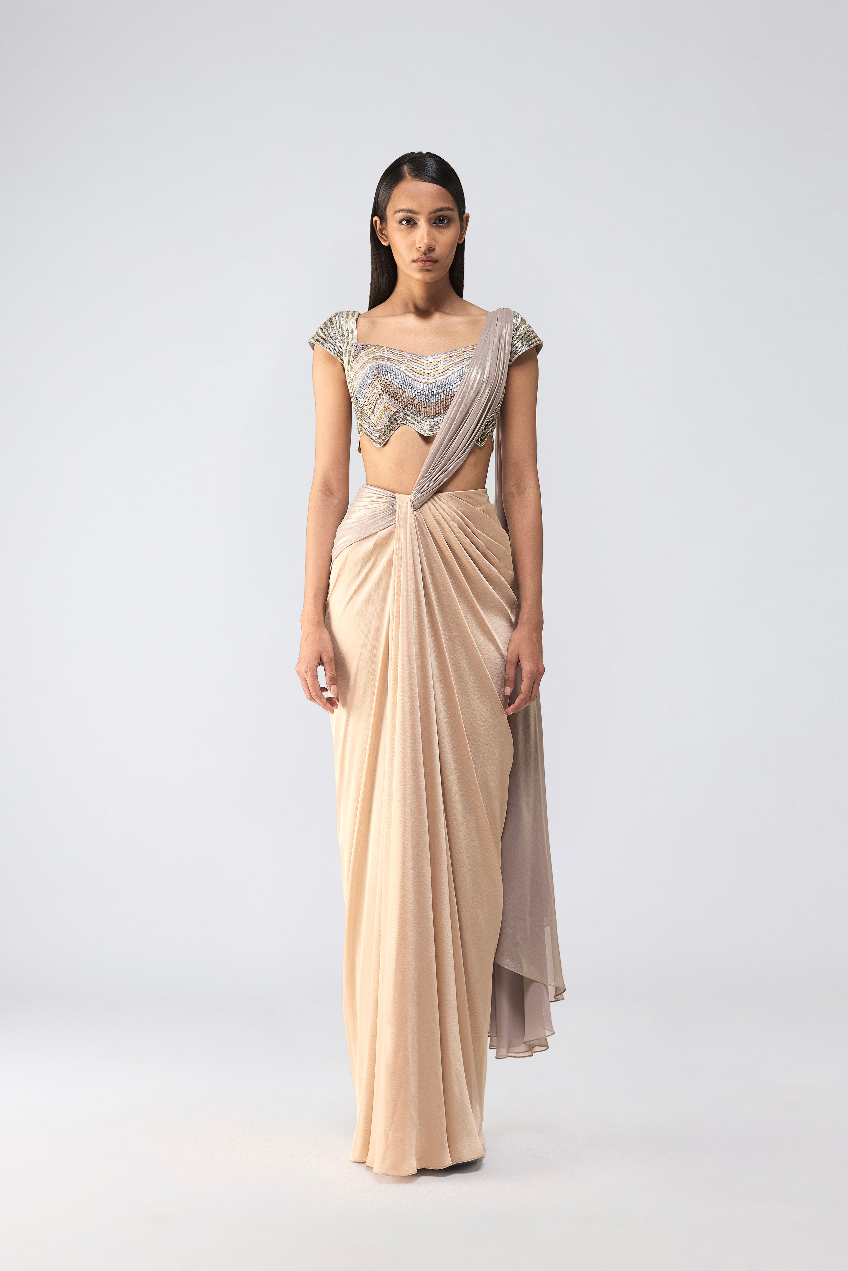 Metallic Scale Corset And Winged Saree