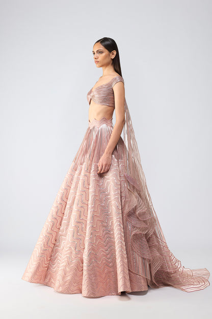 Corded Top With Metallic Skirt And Drape
