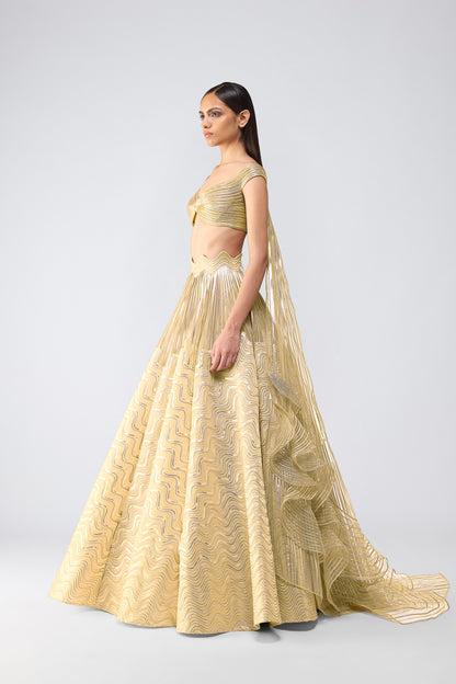 Corded Top With Metallic Skirt And Drape
