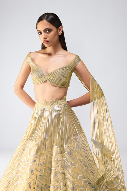 Corded Top With Metallic Skirt And Drape
