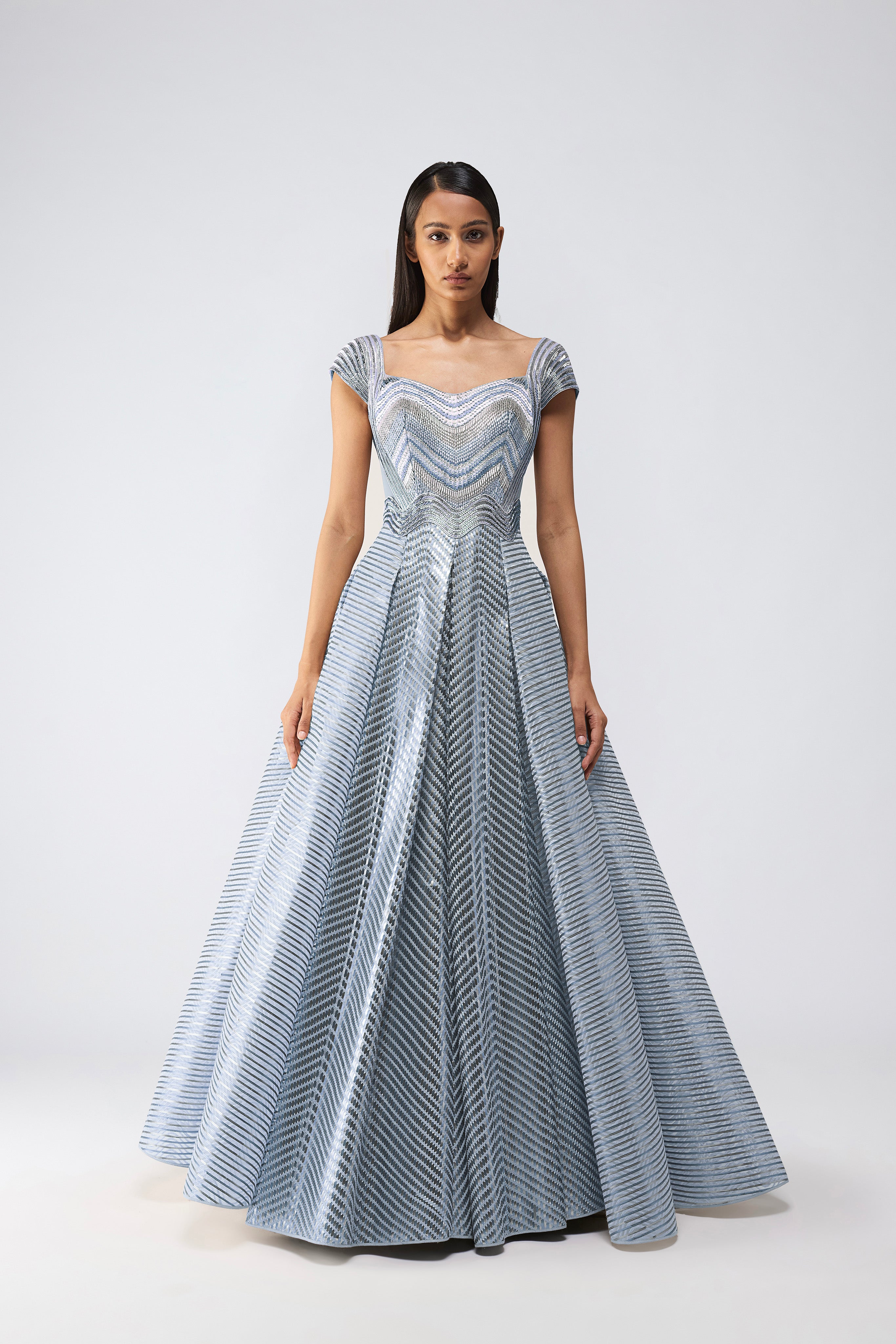 Metallic Scale Flared Gown