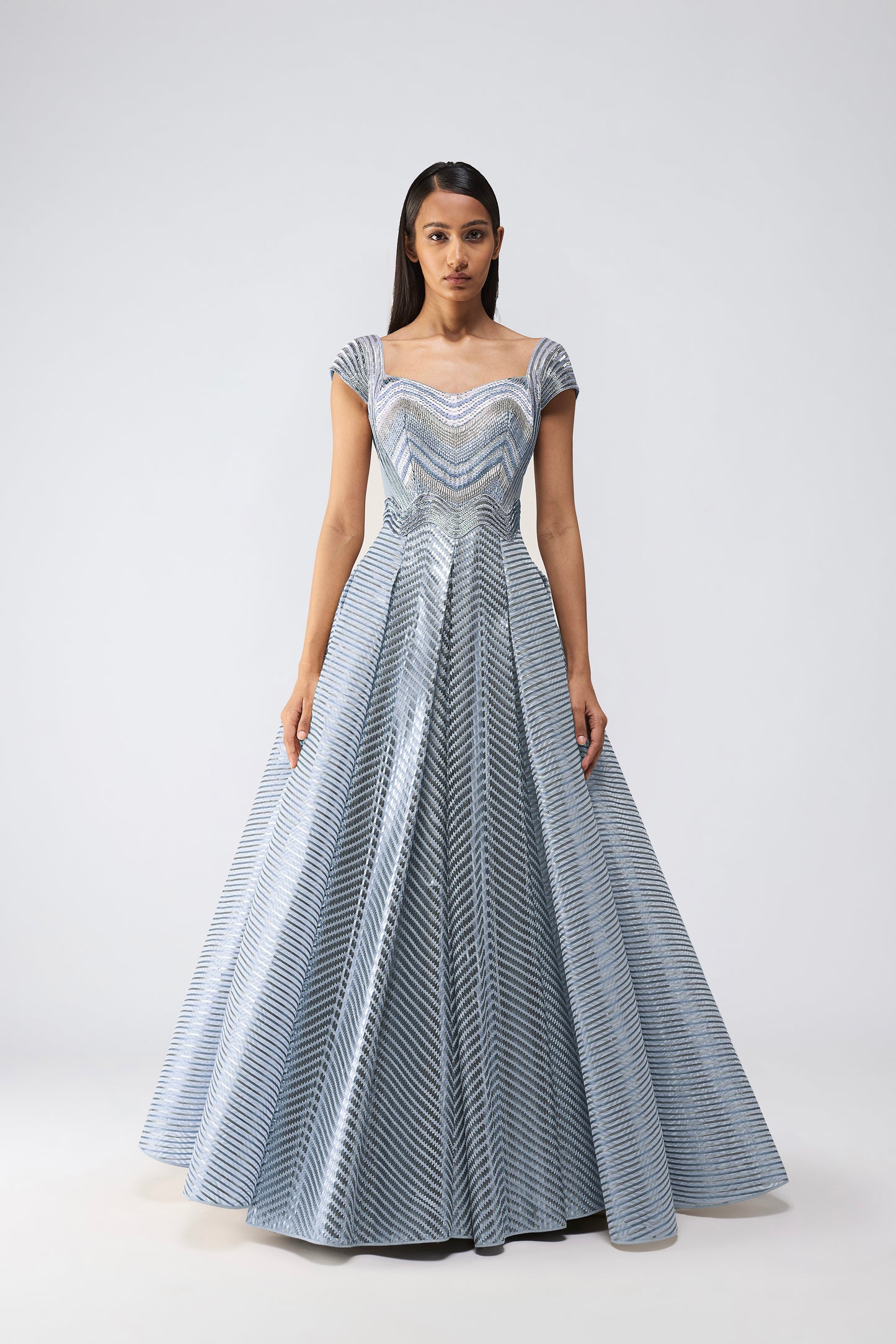 Metallic Scale Flared Gown