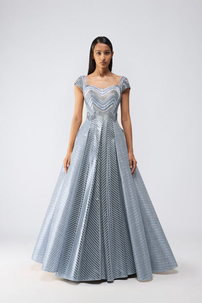 Metallic Scale Flared Gown