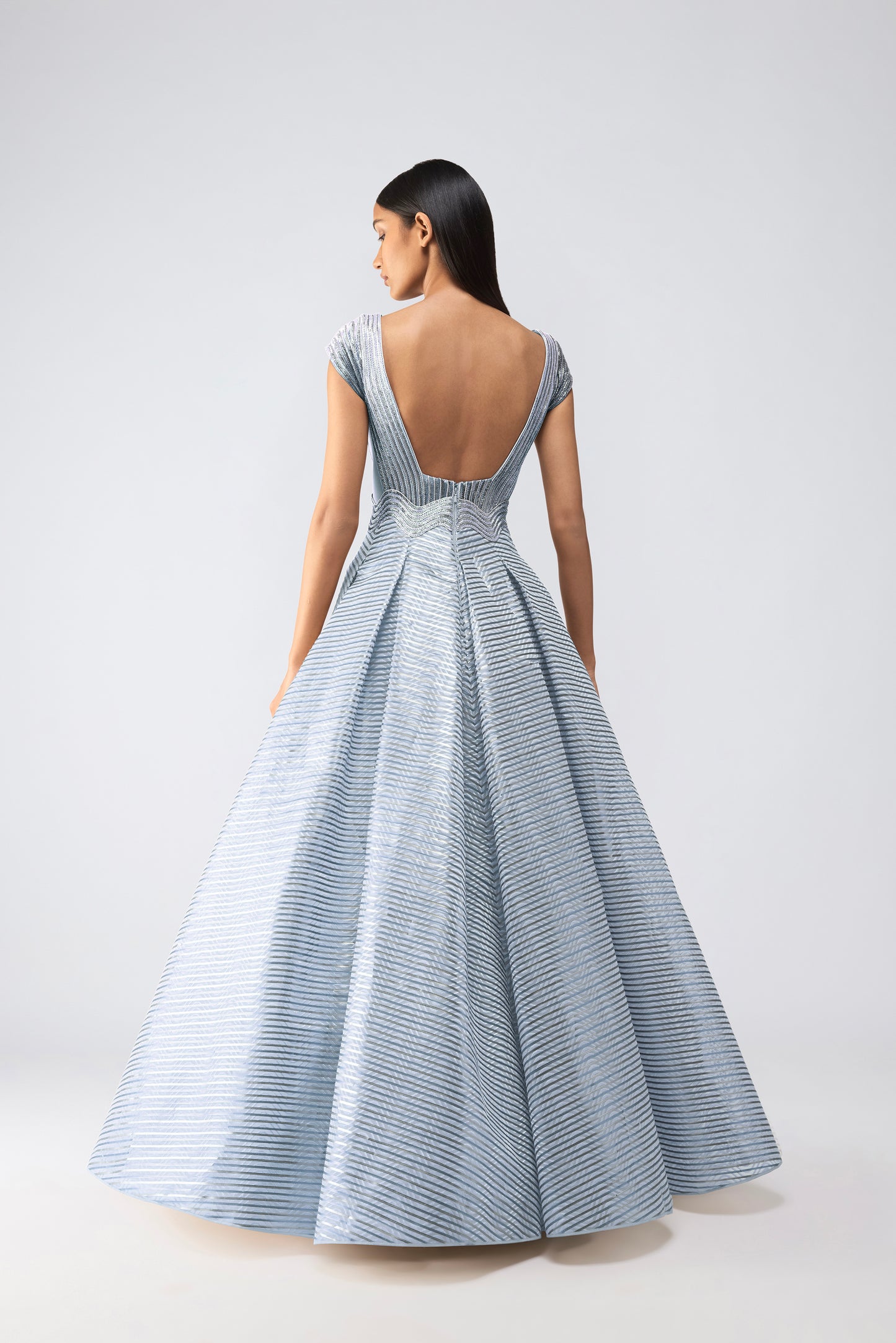 Metallic Scale Flared Gown